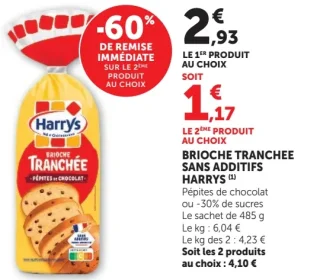 BRIOCHE TRANCHEE SANS ADDITIFS HARRYS Pépites de chocolat ou -30% de sucres