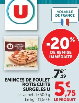 Émincés de poulet rôtis surgelés U