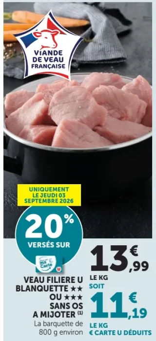 VEAU FILIERE U BLANQUETTE ** OU SANS OS À MIJOTER