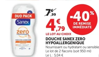 Douche Sanex Zero Hypoallergénique