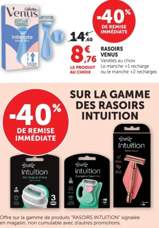 Rasoirs Venus Gillette et Gamme de Rasoirs Intuition Wilkinson