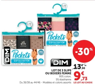 Lot de 3 slips ou boxers femme DIM Pockets