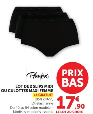 Lot de 2 slips midi ou culottes maxi femme Playtex