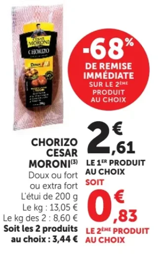 Chorizo Cesar Moroni Doux ou fort ou extra fort