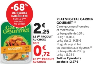 Plat vegetal Garden Gourmet Nuggets soja et ble ou boulettes aux legumes ou carre gourmand tomates et mozzarella