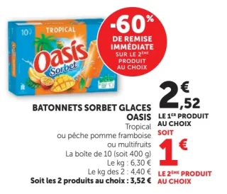 Batonnets sorbet glaces Oasis Tropical