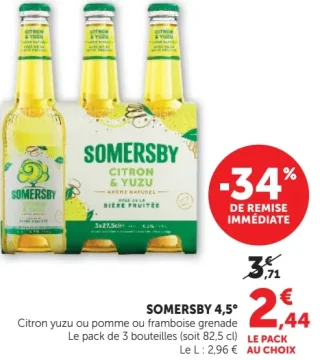 Somersby Citron yuzu ou pomme ou framboise grenade