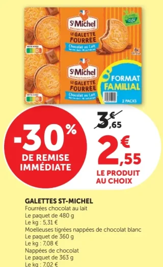 GALETTES ST-MICHEL Fourrées chocolat au lait