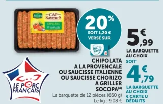Chipolatas ou saucisses de porc Cap Saveurs Socopa