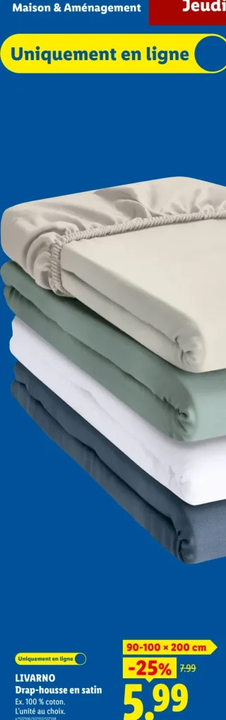 LIVARNO Drap-housse en satin 90-100 x 200 cm