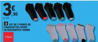 Lot de 5 paires de chaussettes sport ultracourtes femme Tissaia