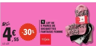 Lot de 5 paires de socquettes fantaisie femme Tissaia