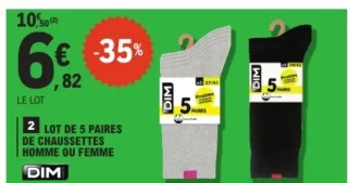 Lot de 5 paires de chaussettes homme ou femme Dim