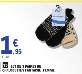 Eco+ Lot de 3 paires de chaussettes fantaisie femme