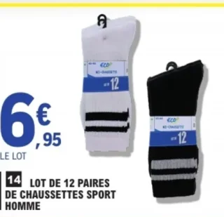 Eco+ Lot de 12 paires de chaussettes sport homme