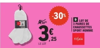 Tissaia Lot de 3 paires de chaussettes sport homme