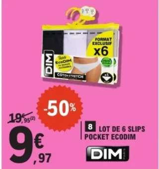 Lot de 6 slips Pocket Ecodim Dim