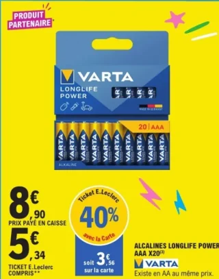 ALCALINES LONGLIFE POWER AAA X20 VARTA