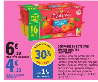 Compotes en pots sans sucres ajoutés "Materne"