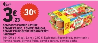 Compotes Pomme Nature, Pomme Fraise, Pomme Abricot, Pomme Poire Offre Découverte "Andros"