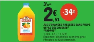Jus d'oranges pressées sans pulpe Offre Découverte "Andros"