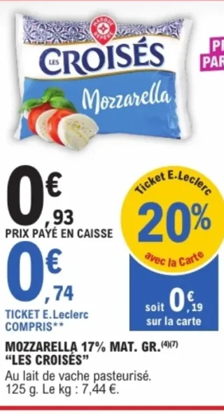 Les Croisés Mozzarella 17% Mat. Gr.