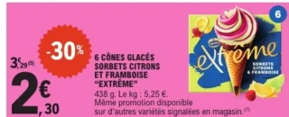 6 Cônes glacés sorbets citrons et framboise "Extrême"