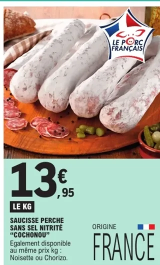 Saucisse Perche sans sel nitrité "Cochonou"
