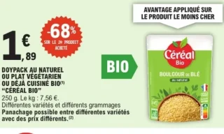 Doypack au naturel ou plat végétarien ou déjà cuisiné Bio "Céréal Bio" Boulgour de Blé
