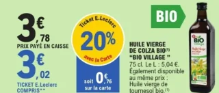 Huile vierge de colza bio Bio Village