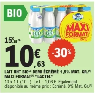 Lait UHT Bio demi écrémé 1,5% Mat. Gr. Maxi Format Lactel
