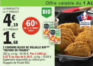2 Cordons bleus de volaille Bio Nature de France