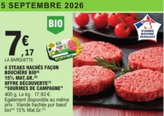 4 Steaks hachés façon bouchère BIO 15% MAT. GR. Sourires de Campagne