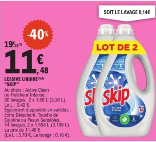 Lessive liquide "SKIP" Active Clean ou Fraîcheur Intense
