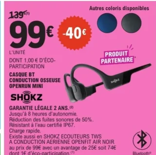 Casque BT conduction osseuse Openrun Mini Shokz