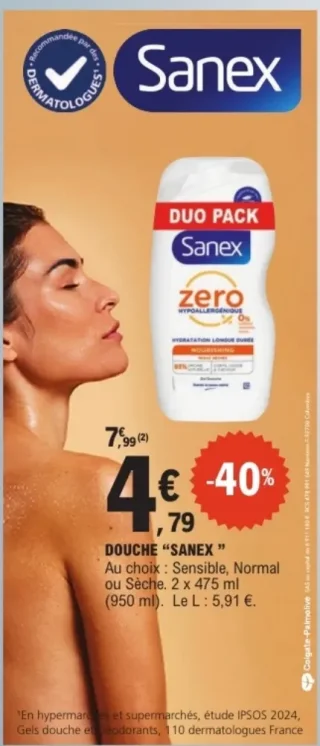Douche Sanex Au choix : Sensible, Normal ou Sèche