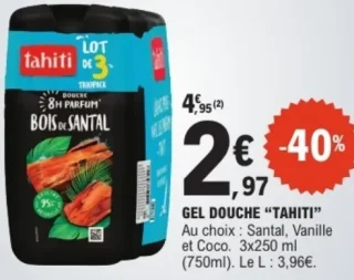 Gel Douche Tahiti Au choix : Santal, Vanille et Coco
