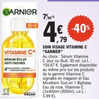Soin Visage Vitamine C "Garnier" Sérum Vitamine C Jour ou Nuit