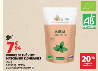 POUDRE DE THÉ VERT MATCHA BIO 110 GRAINES