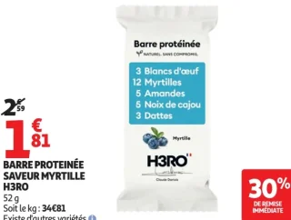 Barre proteinée saveur myrtille H3RO