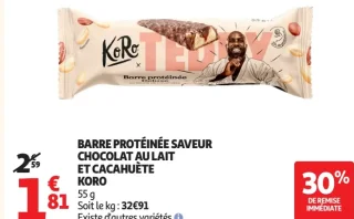 Barre protéinée saveur chocolat au lait et cacahuète Koro