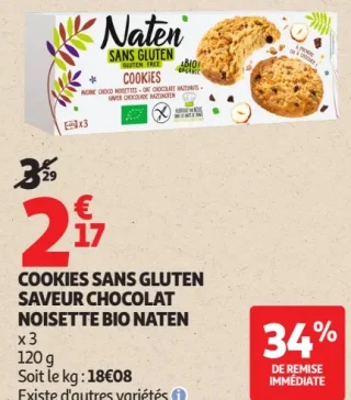 Cookies sans gluten saveur chocolat noisette bio Naten