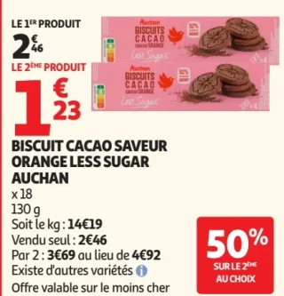 Biscuit cacao saveur orange less sugar Auchan