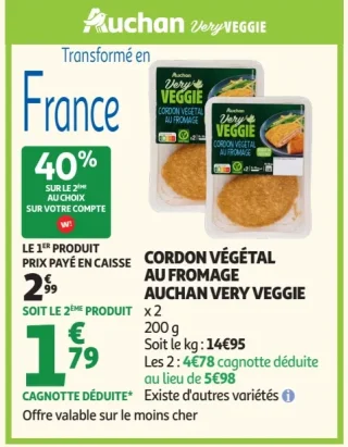 Cordon végétal au fromage Auchan Very Veggie