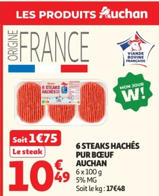 6 Steaks hachés pur bœuf Auchan