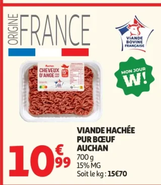 Viande hachée pur bœuf Auchan