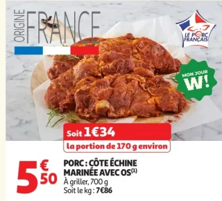 Porc : Côte échine marinée avec os