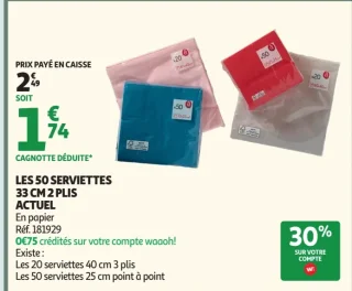 Les 50 serviettes 33 cm 2 plis Actuel