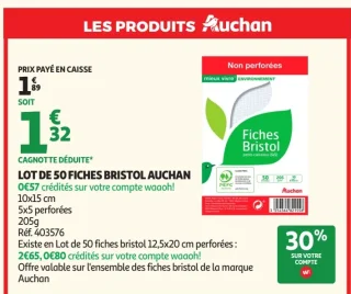 Lot de 50 fiches bristol Auchan