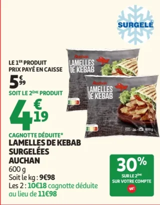 Lamelles de kebab surgelées Auchan